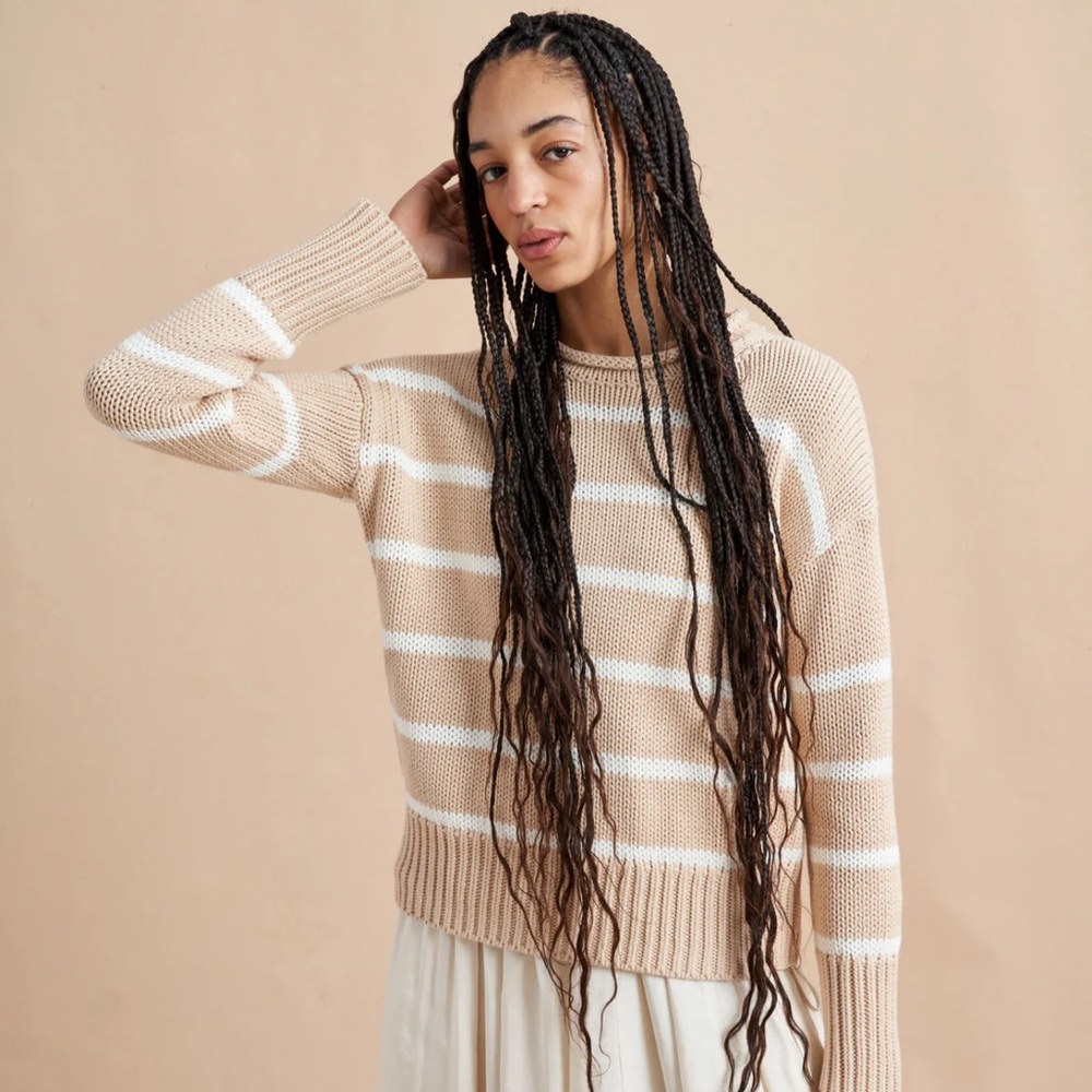 La Ligne Marina Sweater Camel/White stripe Sm